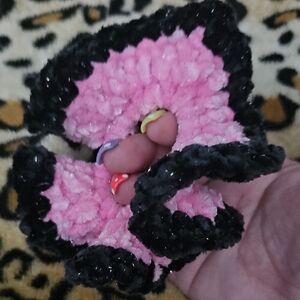 Pink and Black Plush Scrunchie